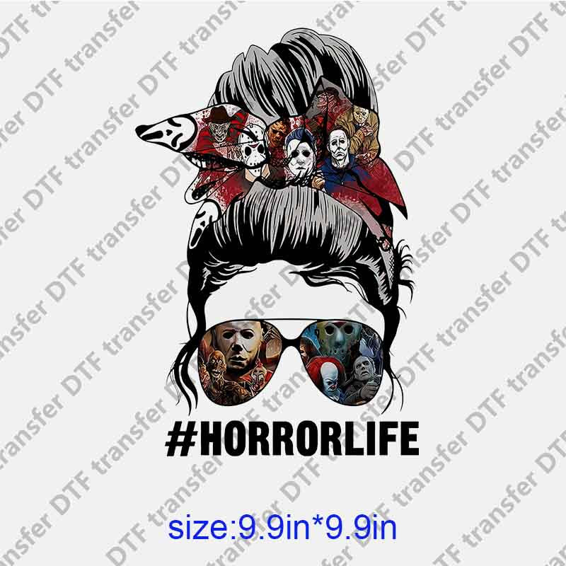 Halloween HORROR LIFE Messy Bun DTF transfer HLOW.001