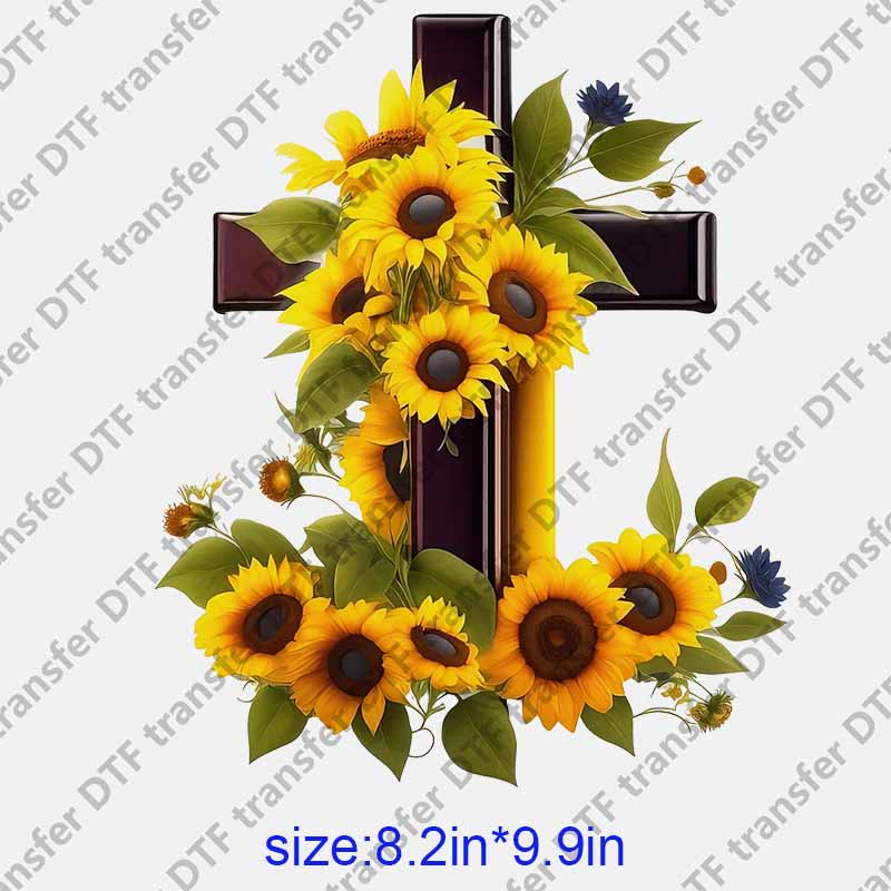 Cross sunflowers DTF transfer NO.1089