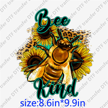Bee Kind sunflower leopard Animal DTF transfer ANM.051