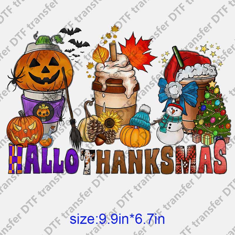 Halloween Christmas hat cups pumpkin DTF transfer NO.1240