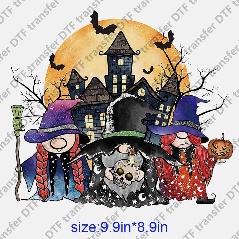 Halloween gnome pumpkin castle DTF transfer NO.1225