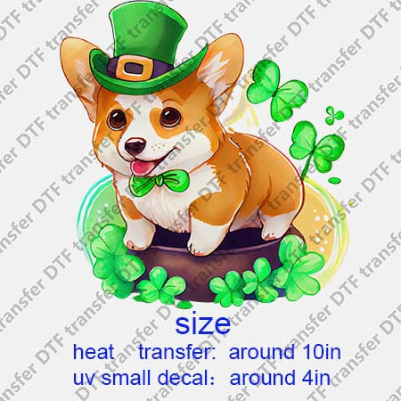 Patrick's Day Dog Corgi DTF Transfer/UV DTF Small decal STP.083