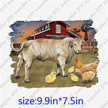 Farm chicken hen cow Animal DTF transfer ANM.062