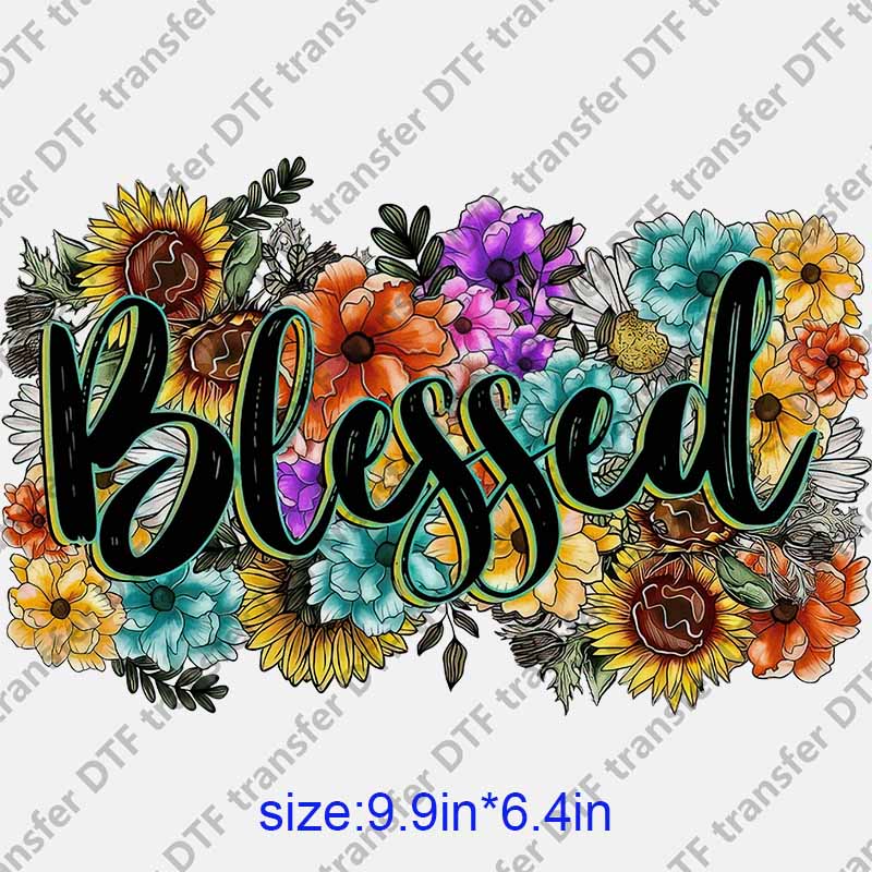 Flowers sunflowers letters BLESSED DTF transfer NO.1233
