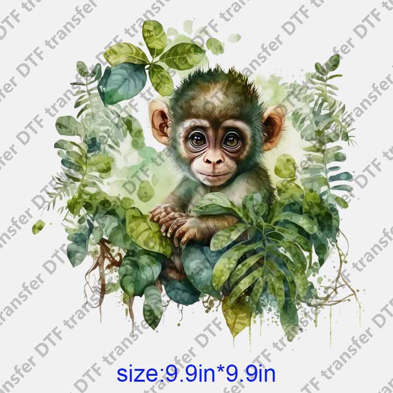 Animal little monkey leaves DTF transfer NO.1189