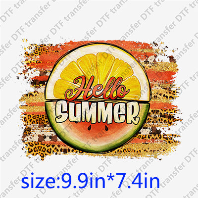 Hello summer leopard orange watermelon Summer DTF Transfers SMM.070