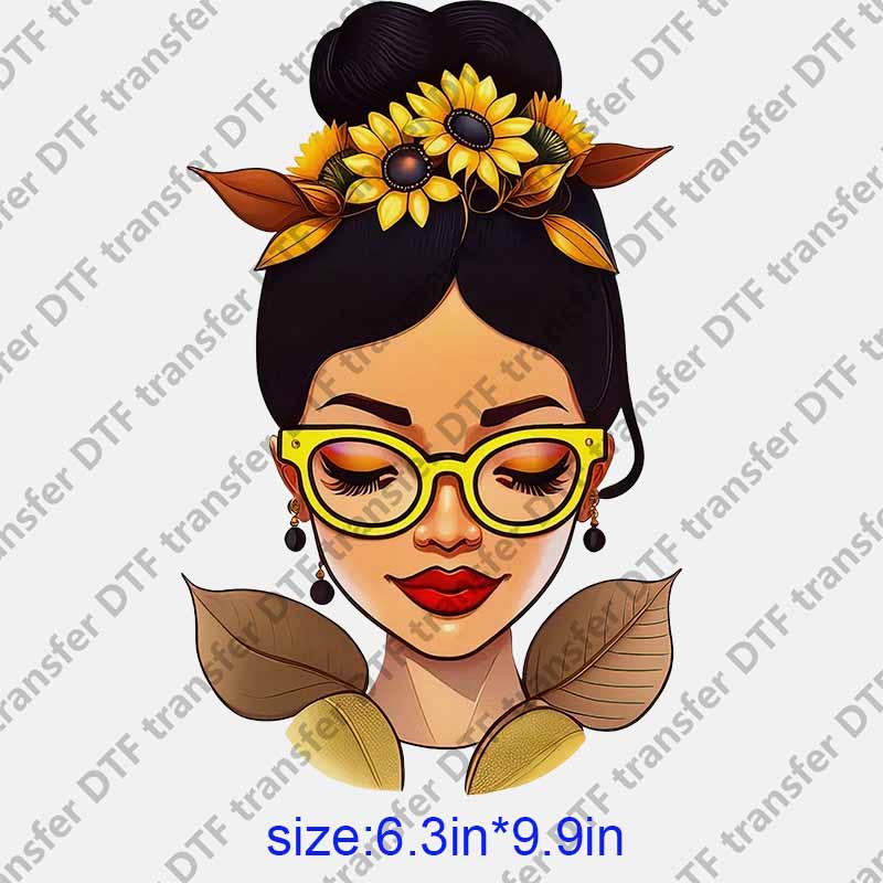 Girl messy bun flowers DTF transfer NO.1091