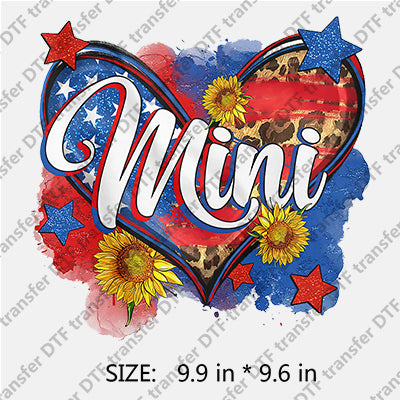 Colorful Heart with Sunflower Stars Mini Independence Day DTF Transfers IDPDD.028