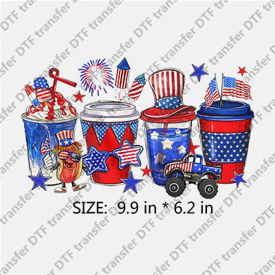 4 Cups with Stars-and-Stripes Dwarf Firework Popsicle Independence Day DTF Transfers IDPDD.048