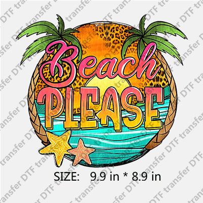 Beach PLEASE Leopard with Palm-tree Star Summer DTF Transfers SMM.004