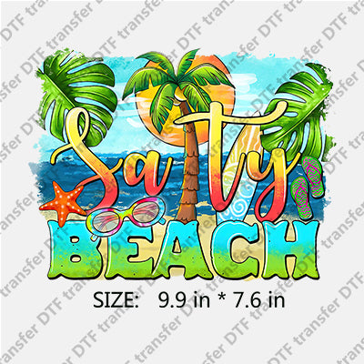 Salty BEACH with Palm-tree Sunglasses Slippers Summer DTF Transfers SMM.016