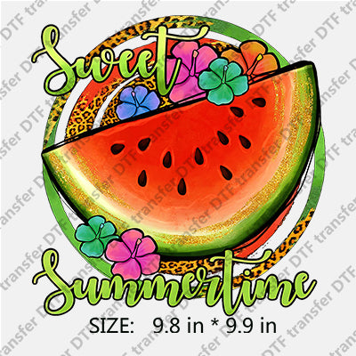 Sweet Summer Time Leopard Circle with Watermelon Summer DTF Transfers SMM.061