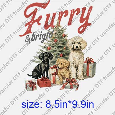 Pink Merry Christmas Tree Dogs DTF transfer XMAS.078