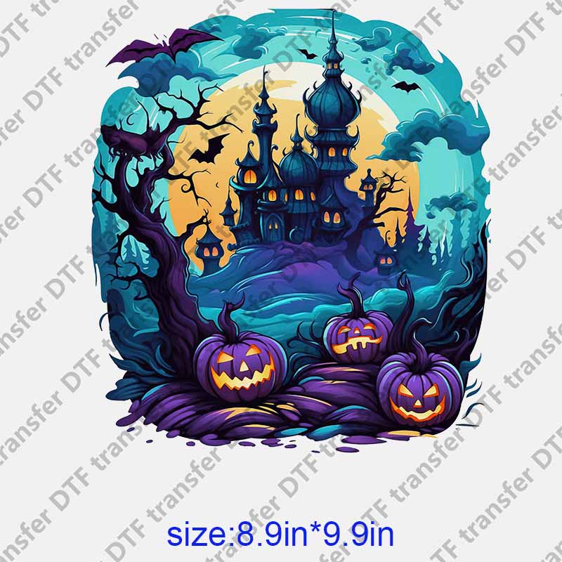 Castle bats pumpkin Halloween DTF transfer NO.1074