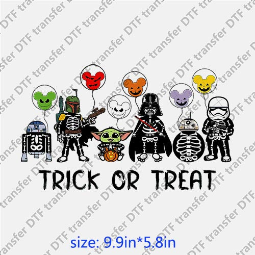 Horrible ghost mickey head trick or treat skull men balloon halloween DTF transfer HR.059
