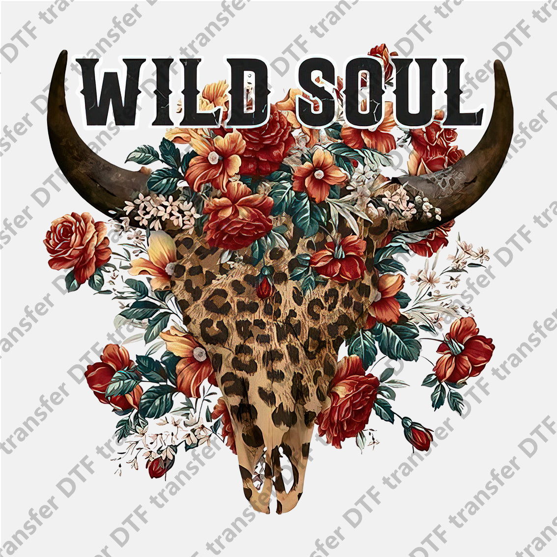 Wild Soul Flower Leopard Bull Skull Animal DTF transfers CHA.006