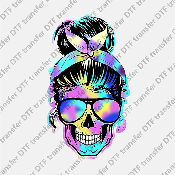 Colored Skull Messy Bun DTF transfers NO.608