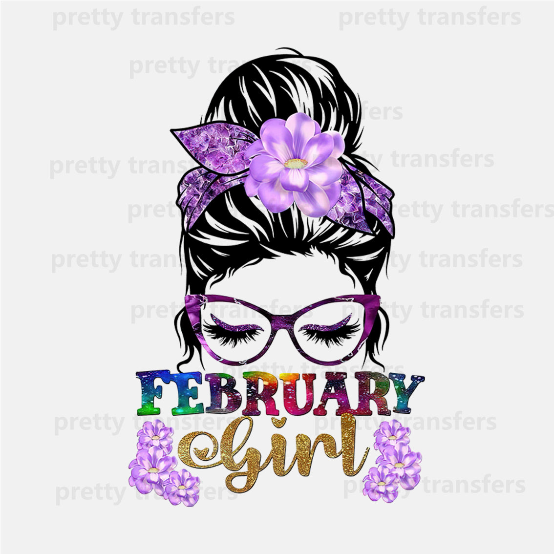 Purple Floral February Girl DTF transfers NO.757