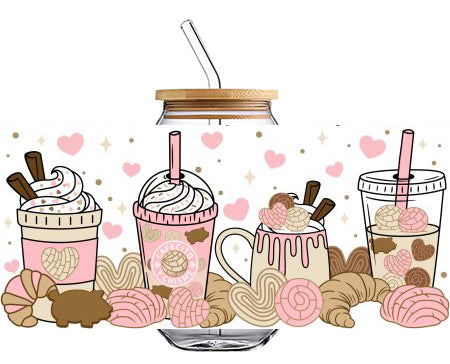 Icecream 4 cups CAFECITO Y CHISME 16 OZ Glass Cup UV DTF Wraps UV-158