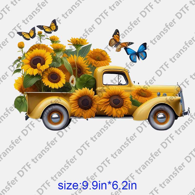 Flowers and butterflies yellow pickup car DTF transfer NO.1079