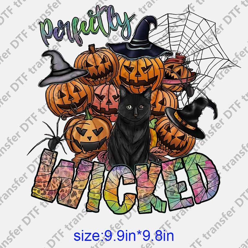 Halloween Cat black pumpkin wicked DTF transfer NO.1088