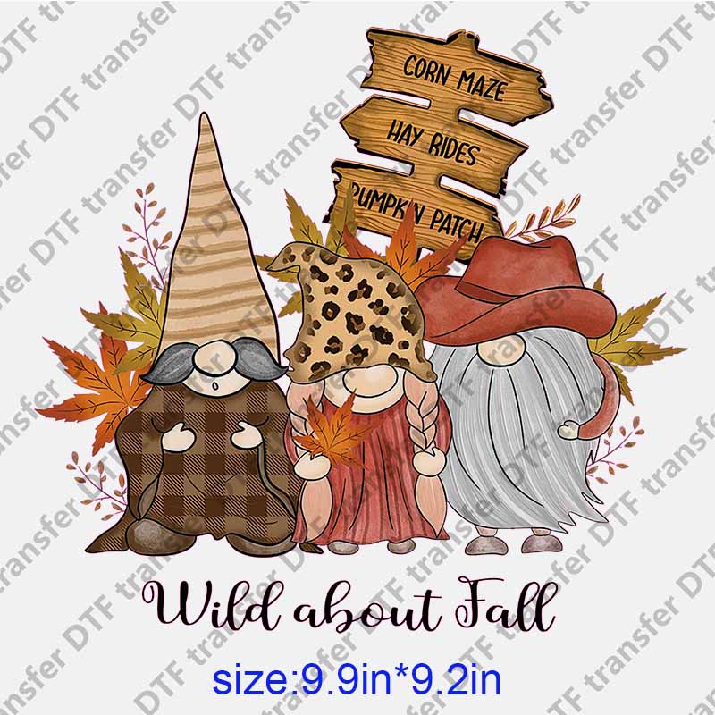 Gnome leaves letters WILD ABOUT FALL DTF transfer NO.1112
