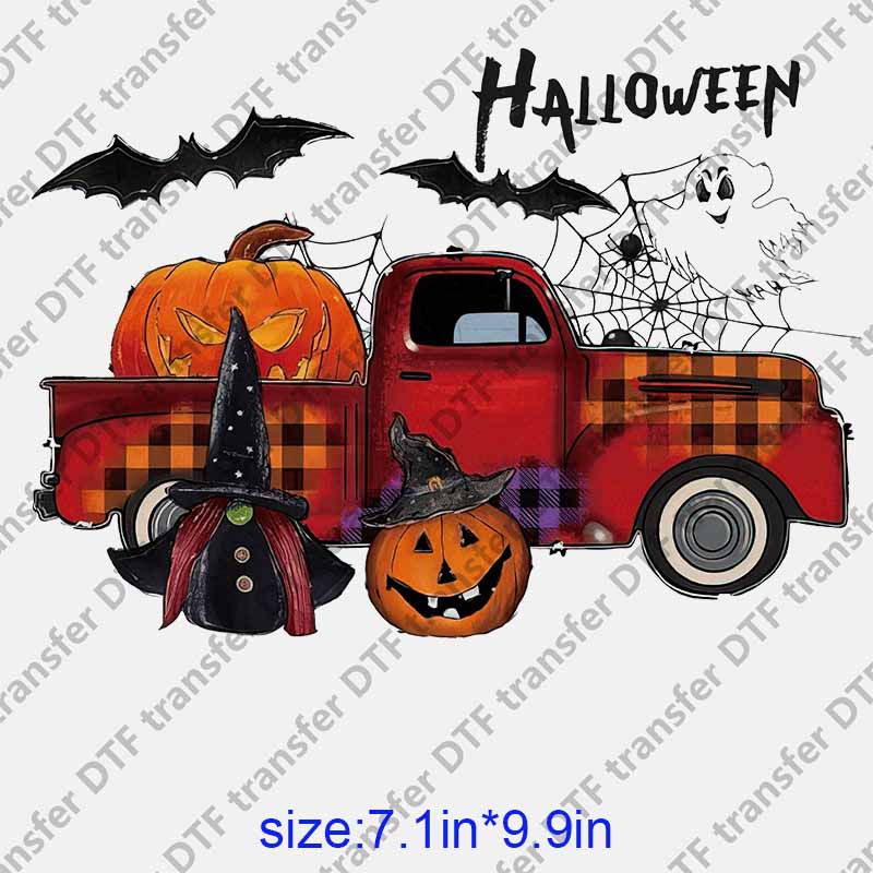 Halloween Pickup truck spider bats pumpkin DTF transfer NO.1087