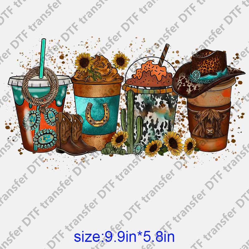 Cups food milk tea flowers boots hat DTF transfer NO.1086