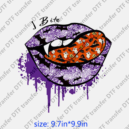 Color skull bat Horrible halloween lips DTF transfer Lips.029