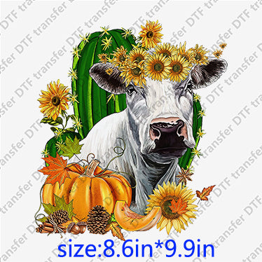 Goat with sunflowers and pumkin cactus Animal DTF transfer ANM.075