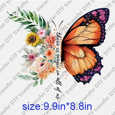 Butterfly and  Flowers DTF transfer BTF.053