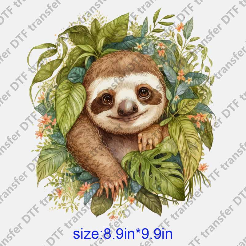 Animal sloth leaves watercolor DTF transfer NO.1195