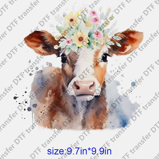 Animal cow flowers on cow's head  DTF transfer NO.1166