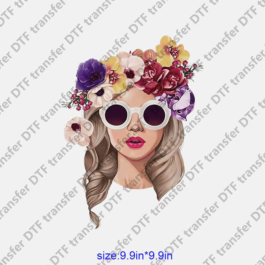 Stylish girl sunglasses flowers DTF transfer NO.1052