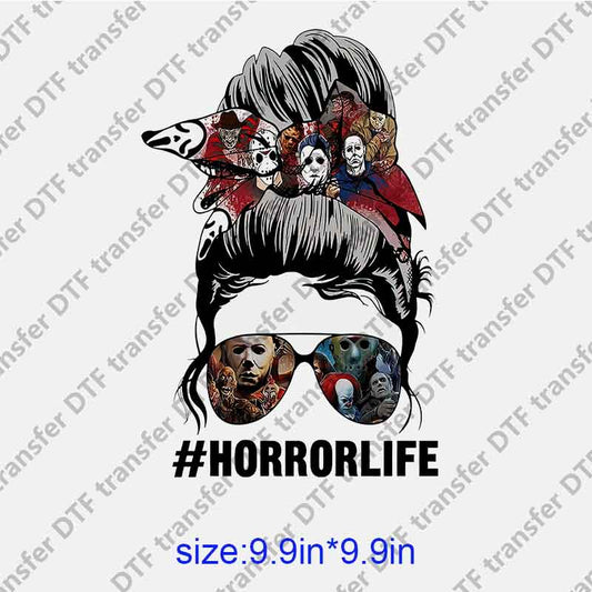 Halloween HORROR LIFE Messy Bun  DTF transfer HLOW.001