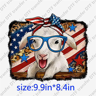 USA independent day goat with bow glasses flag Animal DTF transfer ANM.042