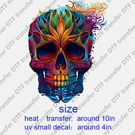 Skull Flower DTF Transfer/UV DTF Small decal Skull.065