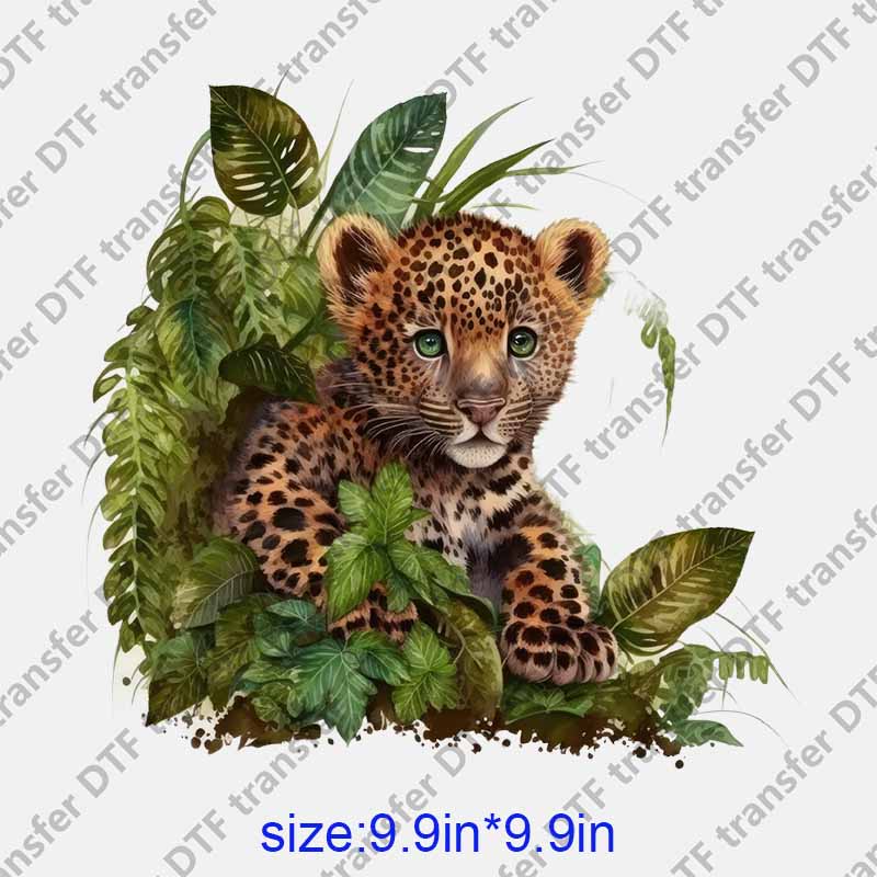 Animal leopard green leaves watercolor  DTF transfer NO.1185