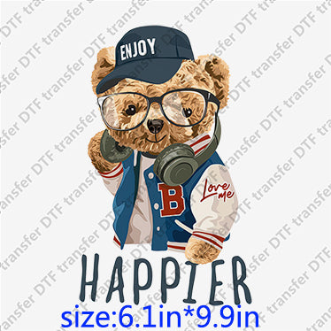 Teddy bear happy enjoy jacket headphone leisure sport Animal DTF transfer ANM.083