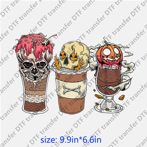 Horrible ghost cups skull pumpkin halloween DTF transfer  HR.079