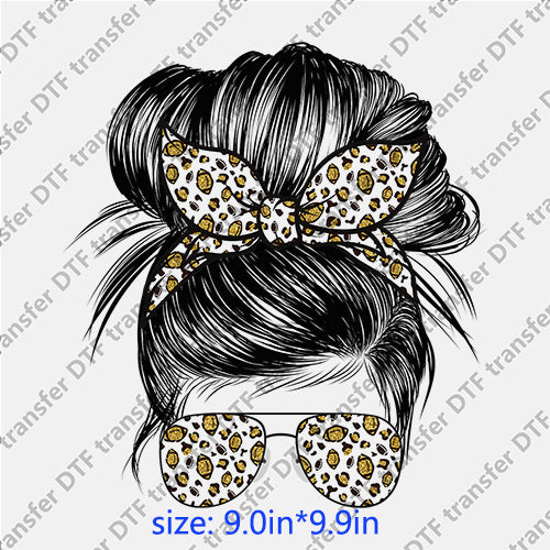 Football soccer headband glasses messy bun DTF transfer MB.052