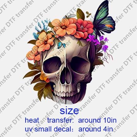 Skull Flower DTF Transfer/UV DTF Small decal Skull.074