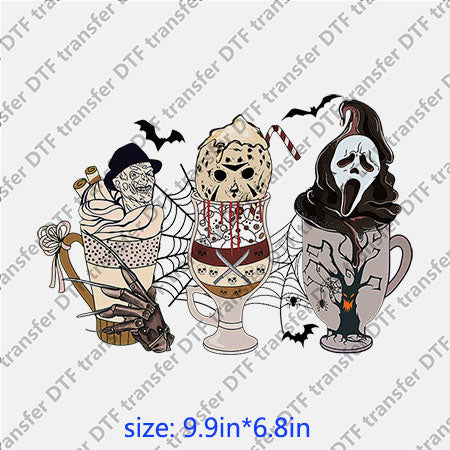 Horrible ghost cups bat skull spider net halloween  DTF transfer HR.082