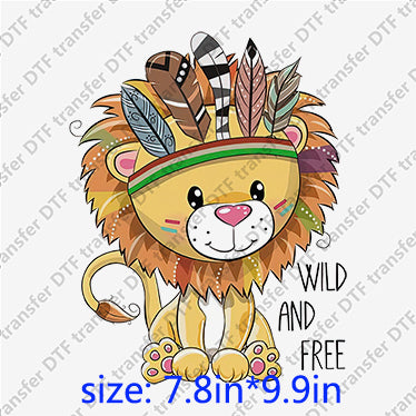 Lion cartoon wild and free indian style Animal DTF transfers ANM.020