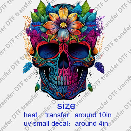 Skull Flower DTF Transfer/UV DTF Small decal Skull.064