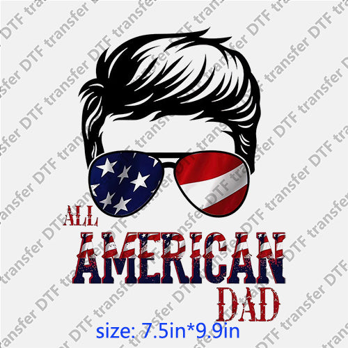 All american dad glasses USA flag glasses messy bun DTF transfer MB.029