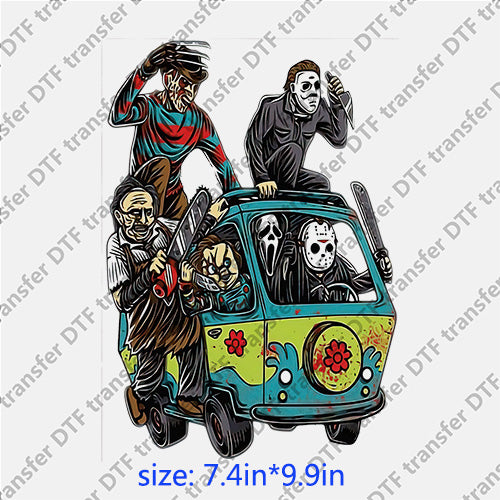 Rob car with knife ghost man Halloween Horrible DTF transfer HR.024