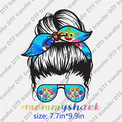 Mommy shark headband glasses messy bun DTF transfer MB.047