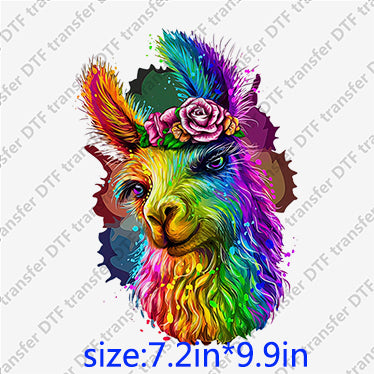 Colorful llama with wreath Animal DTF transfer ANM.064