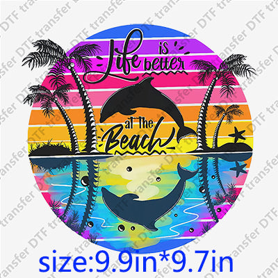 Summer beach dolphin Palm-tree  DTF Transfers SMM.108